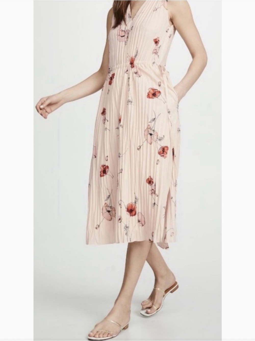 Vince Tossed Poppy plissé pleated dress floral XL Wedding Guest Summer Floral